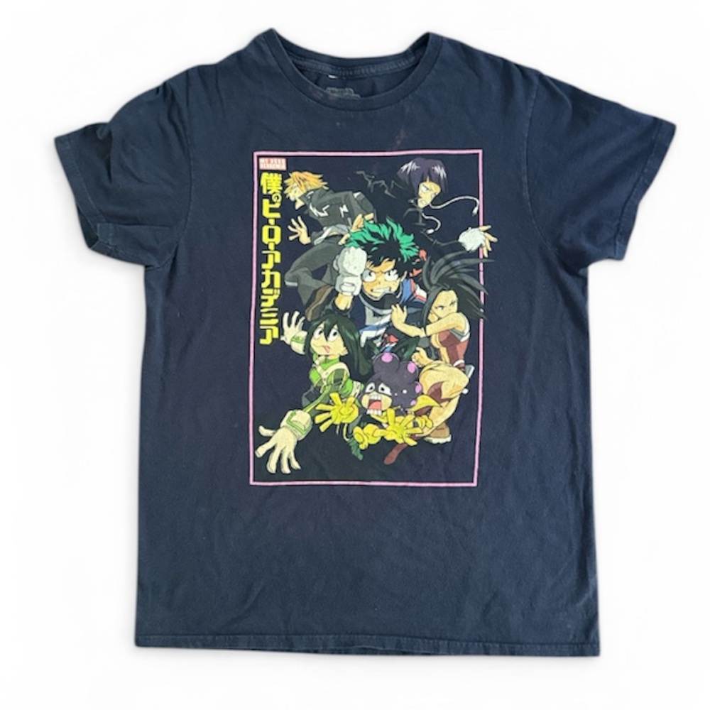 MY HERO ACADEMIA MENS CREW NECK GRAPHIC TEE CAST GROUP SHOT BLUE